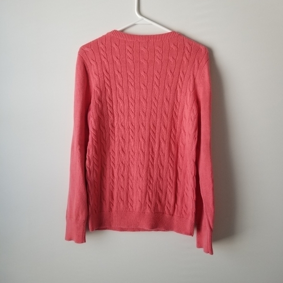 Talbots Button Cuff Cable Knit Sweater Lambswool Blend, Coral Pink Size L - Picture 3 of 11